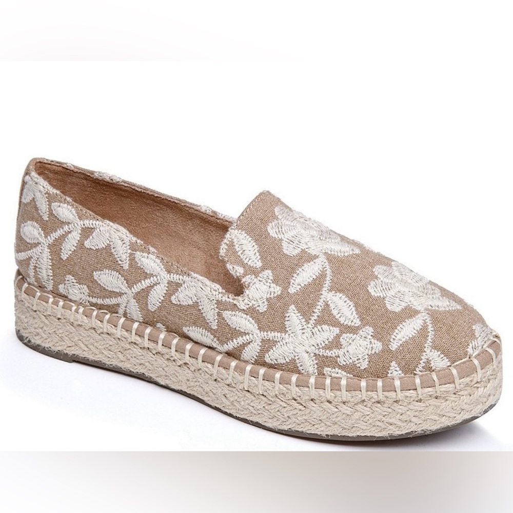 Joie Embroidered Canvas Platform Espadrille Slip On Flats